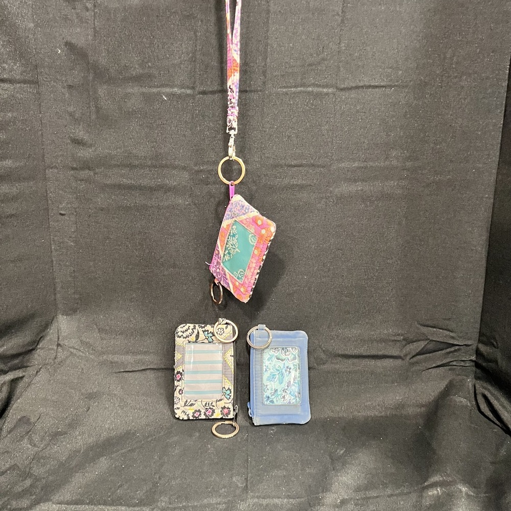 3 Vera Bradley Zippered Coin Wallets with 1  Lanyard Multicolored